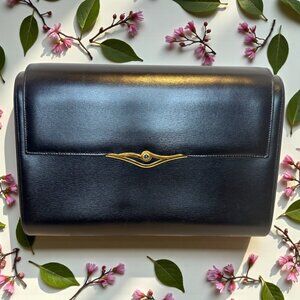 Cartier Black Leather Sapphire Line Flap Clutch
